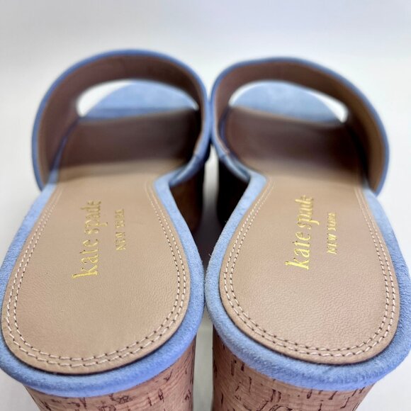 Kate Spade Ibiza Suede Sandals Size 9B Sky Blue Cork Platform Heels Casual - Picture 12 of 16